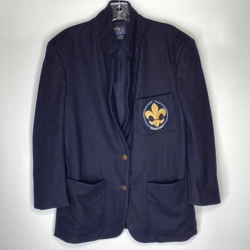 Vintage British Khaki By Robert Lighton Navy Blue Wool Blazer Jacket Size Small